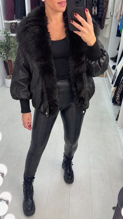 Jessa Faux Leather & Faux Fur Collar Jacket