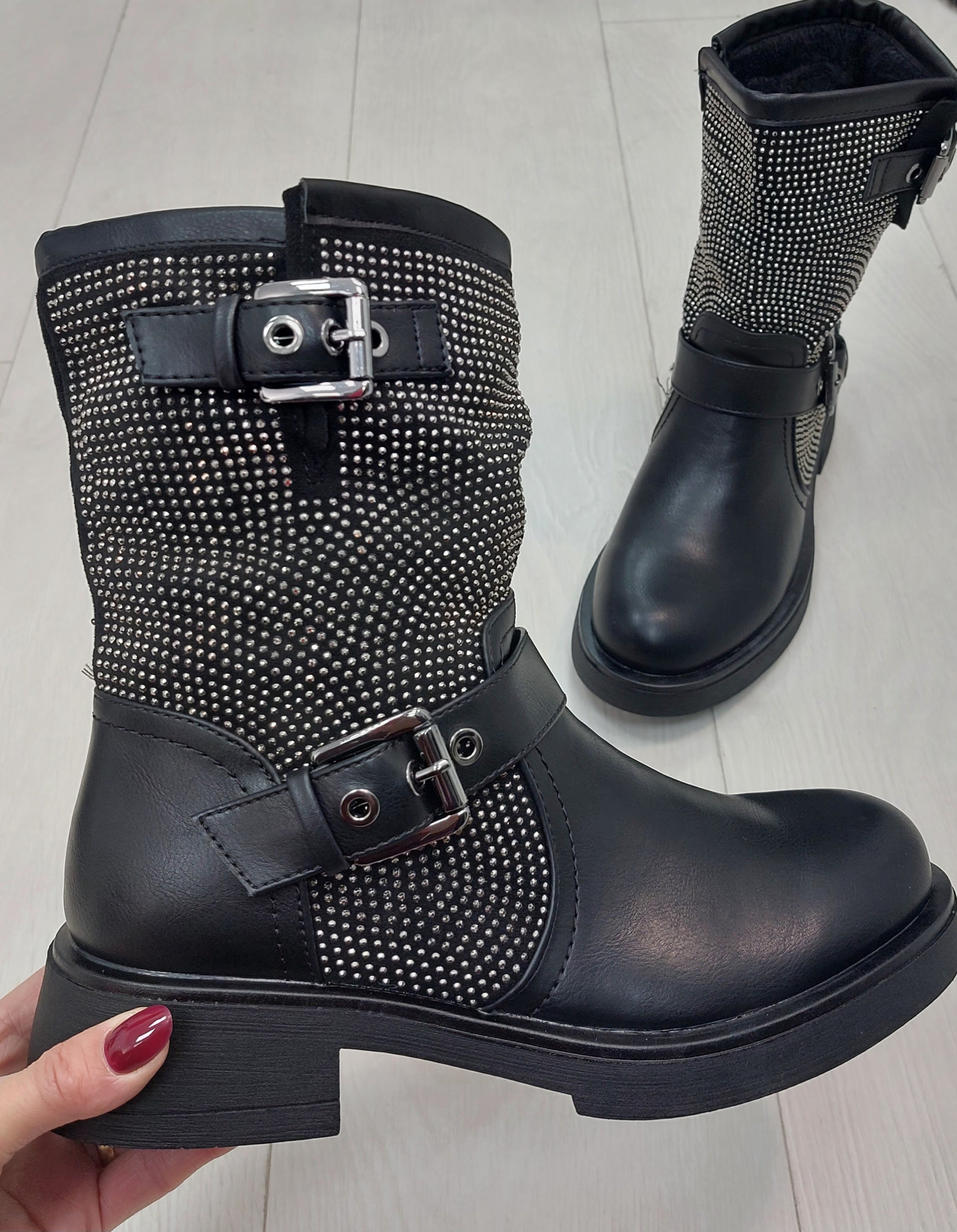 Jaimey Diamante And Buckle Detail Boots