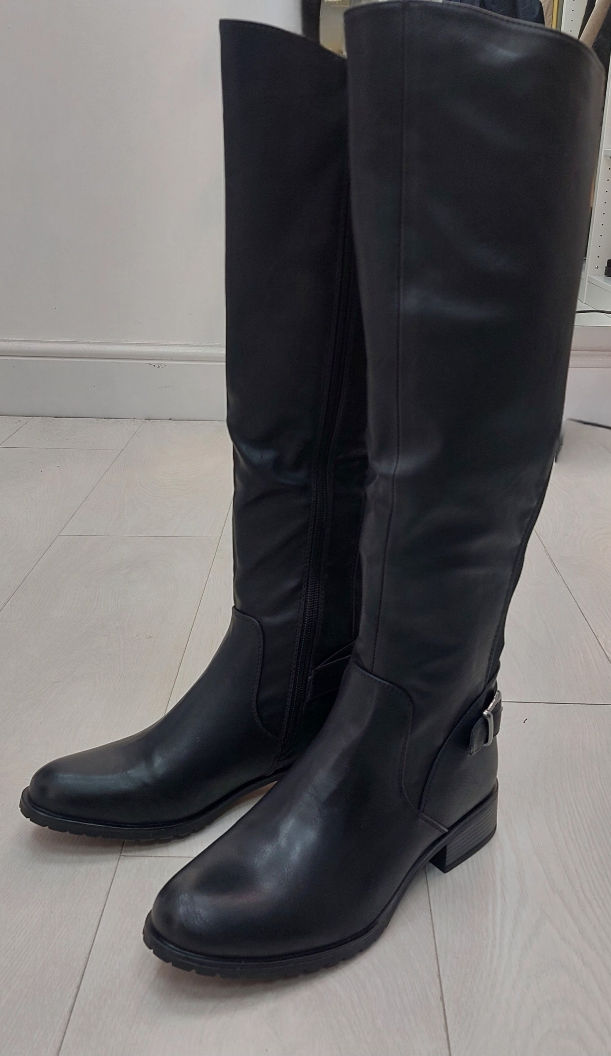 Franko Black Buckle Detail Knee High Boots