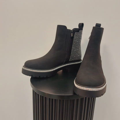 Belito Black Diamante Detail Ankle Boots