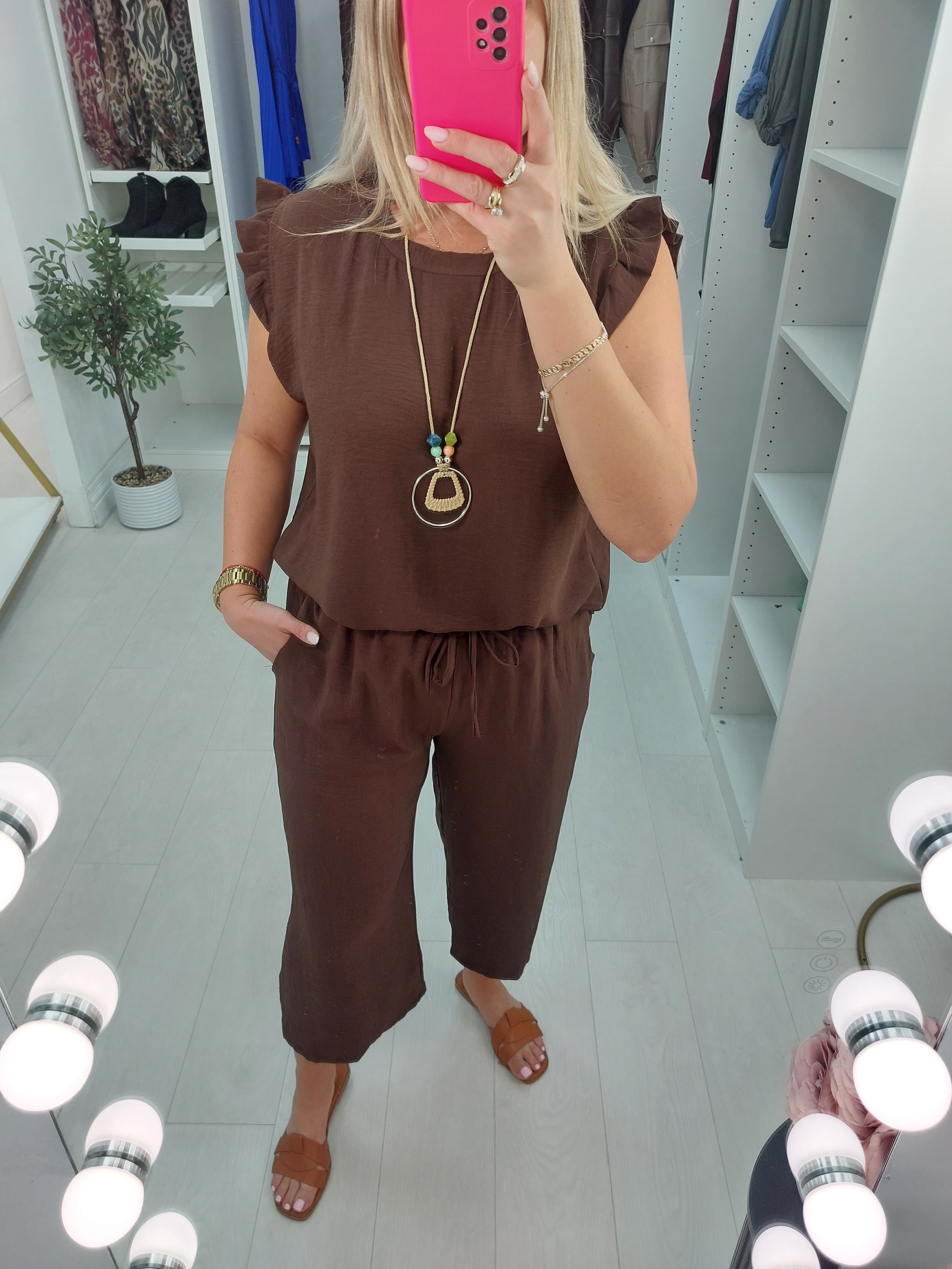 Fidelia Frill Detail Crepe Culotte Co-Ord Set