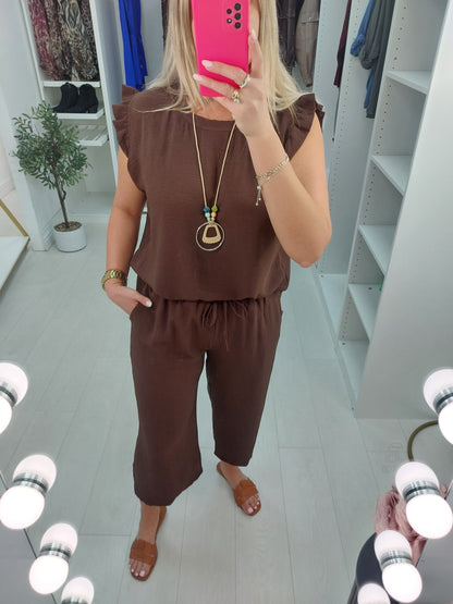 Fidelia Frill Detail Crepe Culotte Co-Ord Set