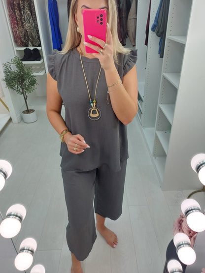 Fidelia Frill Detail Crepe Culotte Co-Ord Set