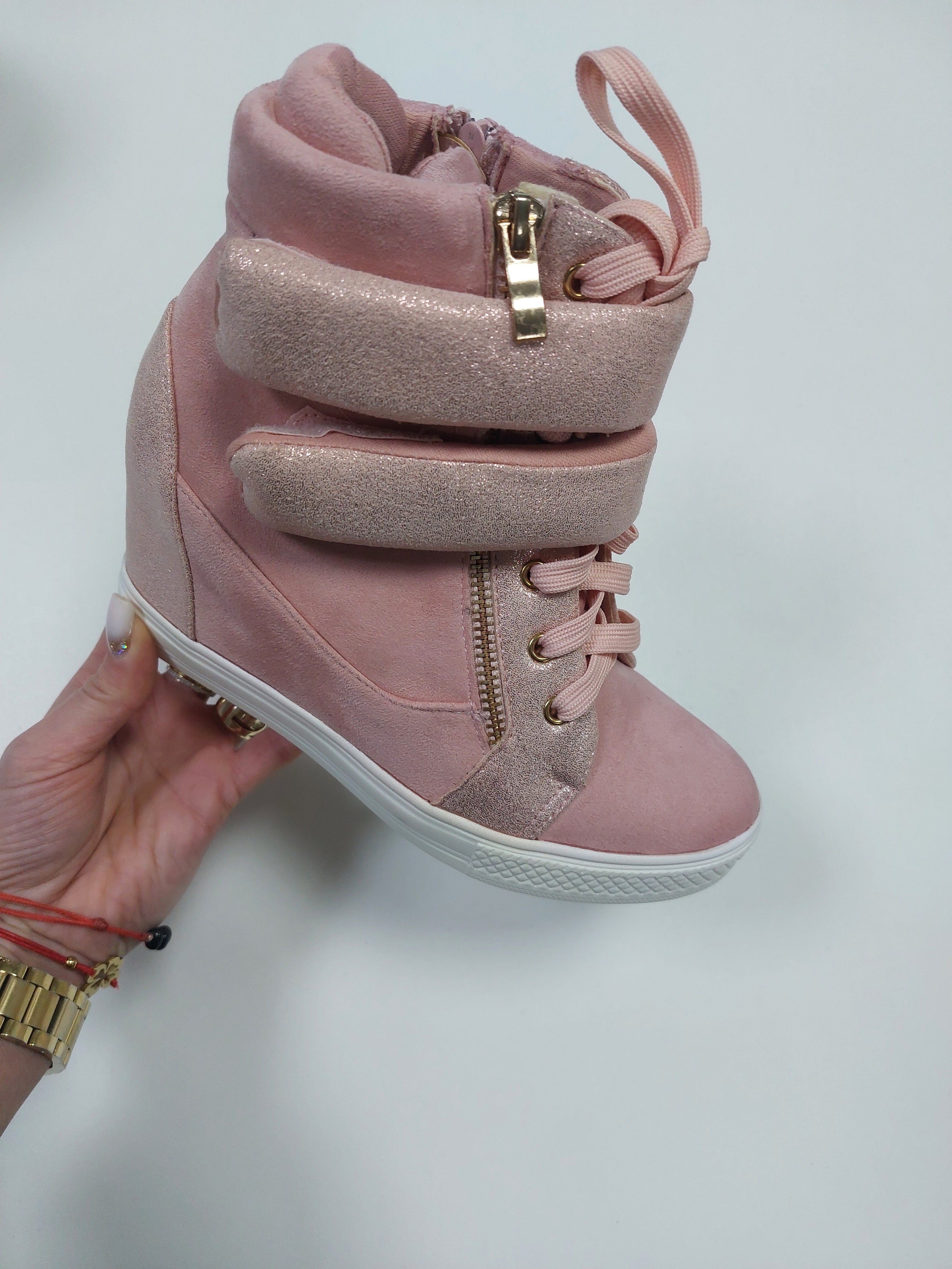 Safire Suede Metallic Detail Wedge Trainers