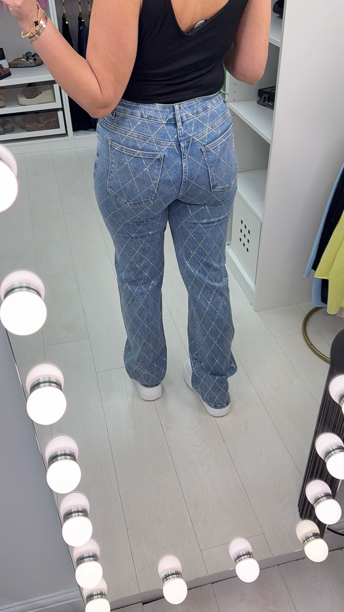 Kaliah Diamante Detail Straight Leg Jeans