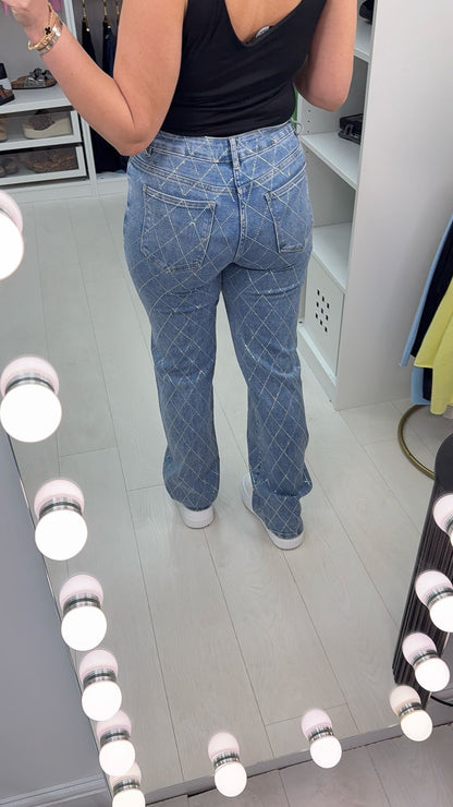 Kaliah Diamante Detail Straight Leg Jeans