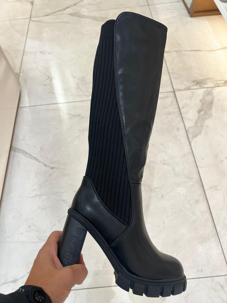 Eva Black High Knee Soft Ribbed Boots