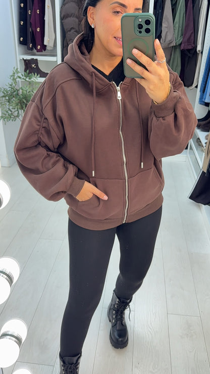 Fiora Plain Runched Sleeve Hoodie