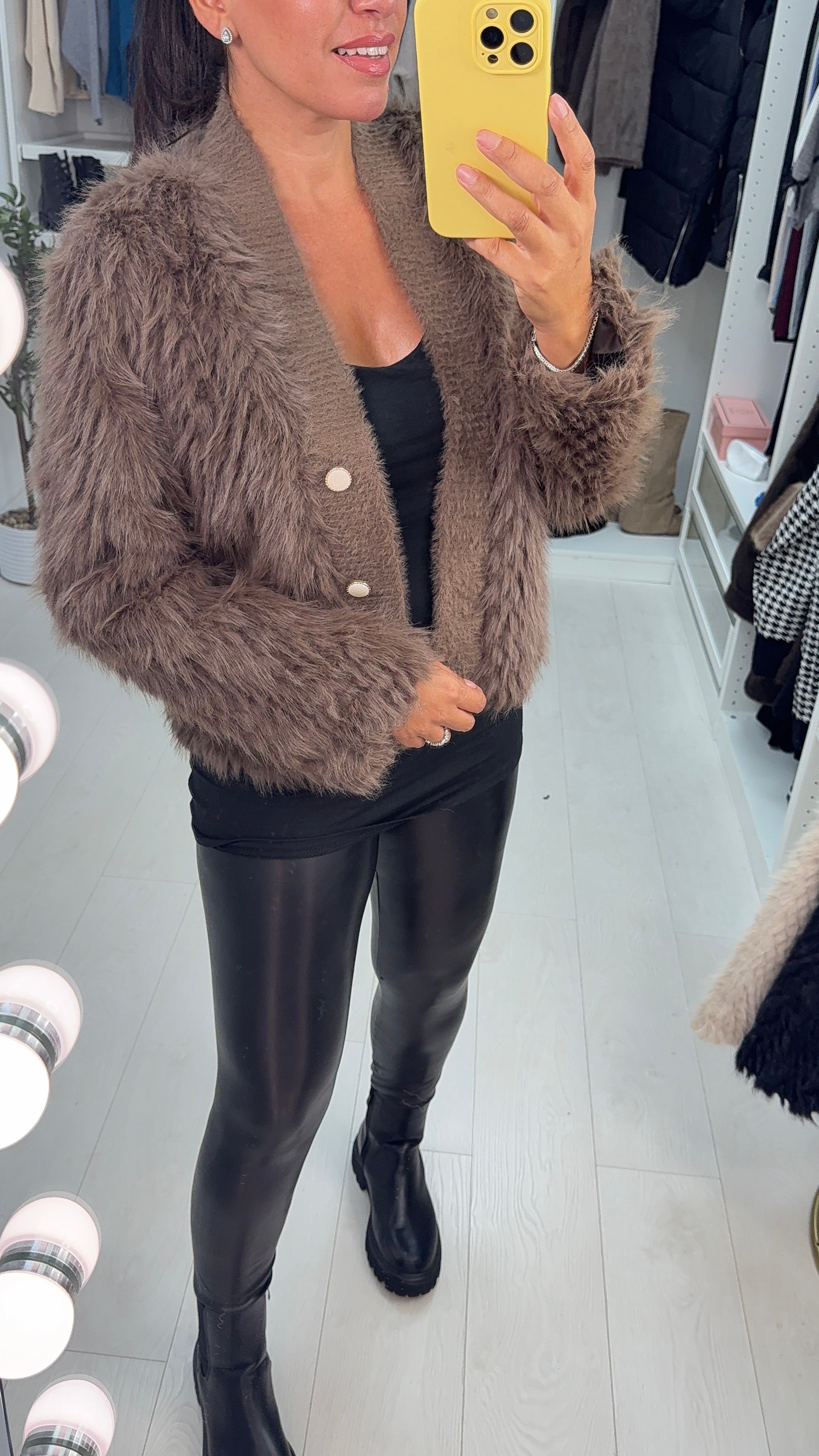 Joyanna Faux Fur Button Front Cardigan