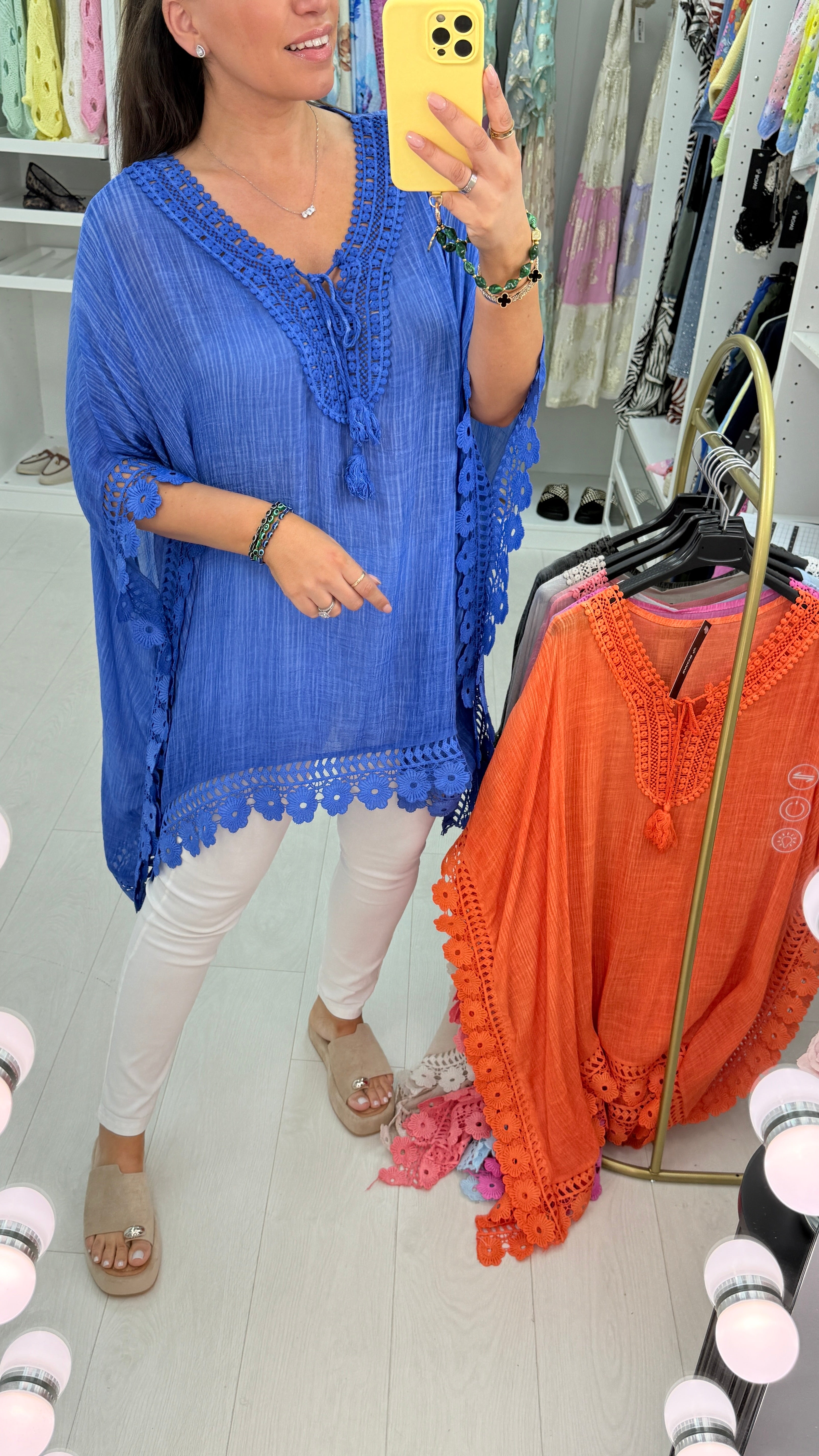 Rhiannon Plain Crochet Hem Loose Fit Kaftan