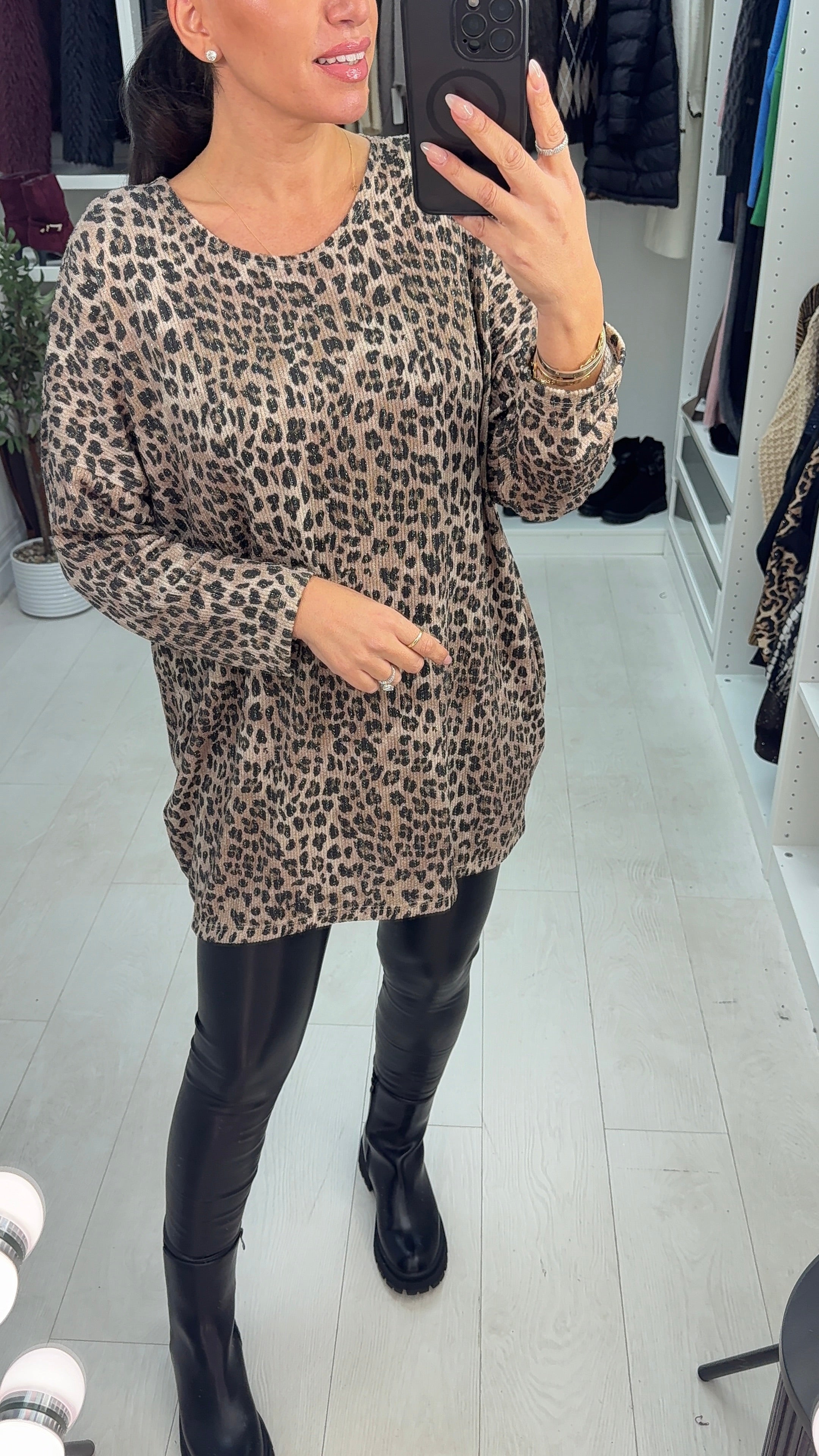 Cali Leopard Print Lurex Loose Fit Top
