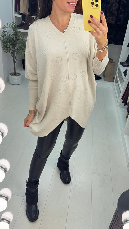 Antonella Diamante Heart Detail Loose Fit Jumper