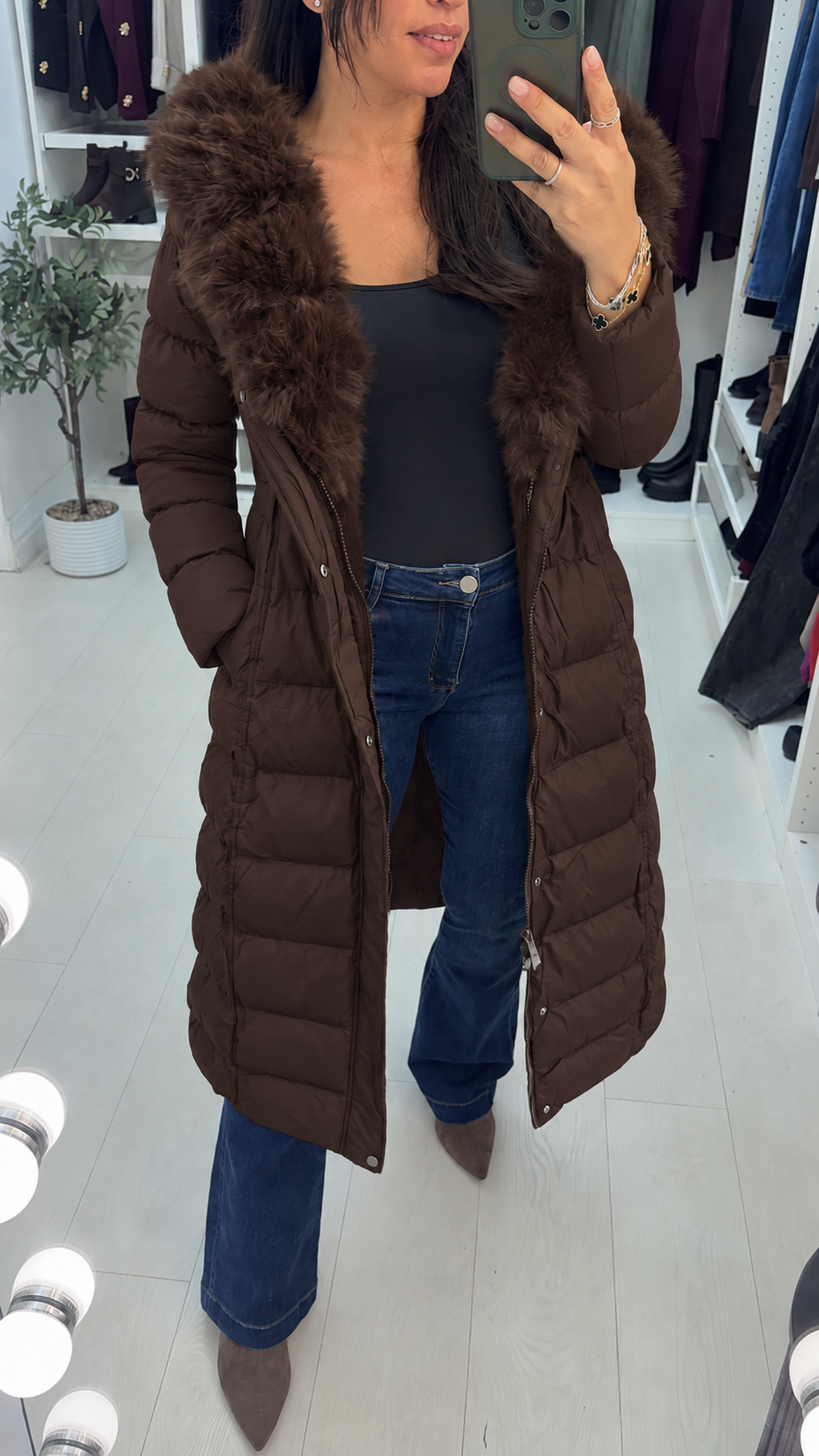 Ginnie Faux Fur Hooded Toggle Waist Longline Coat