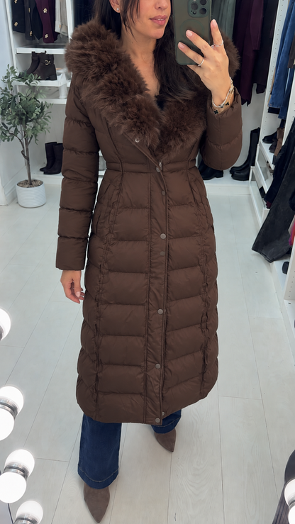 Ginnie Faux Fur Hooded Toggle Waist Longline Coat