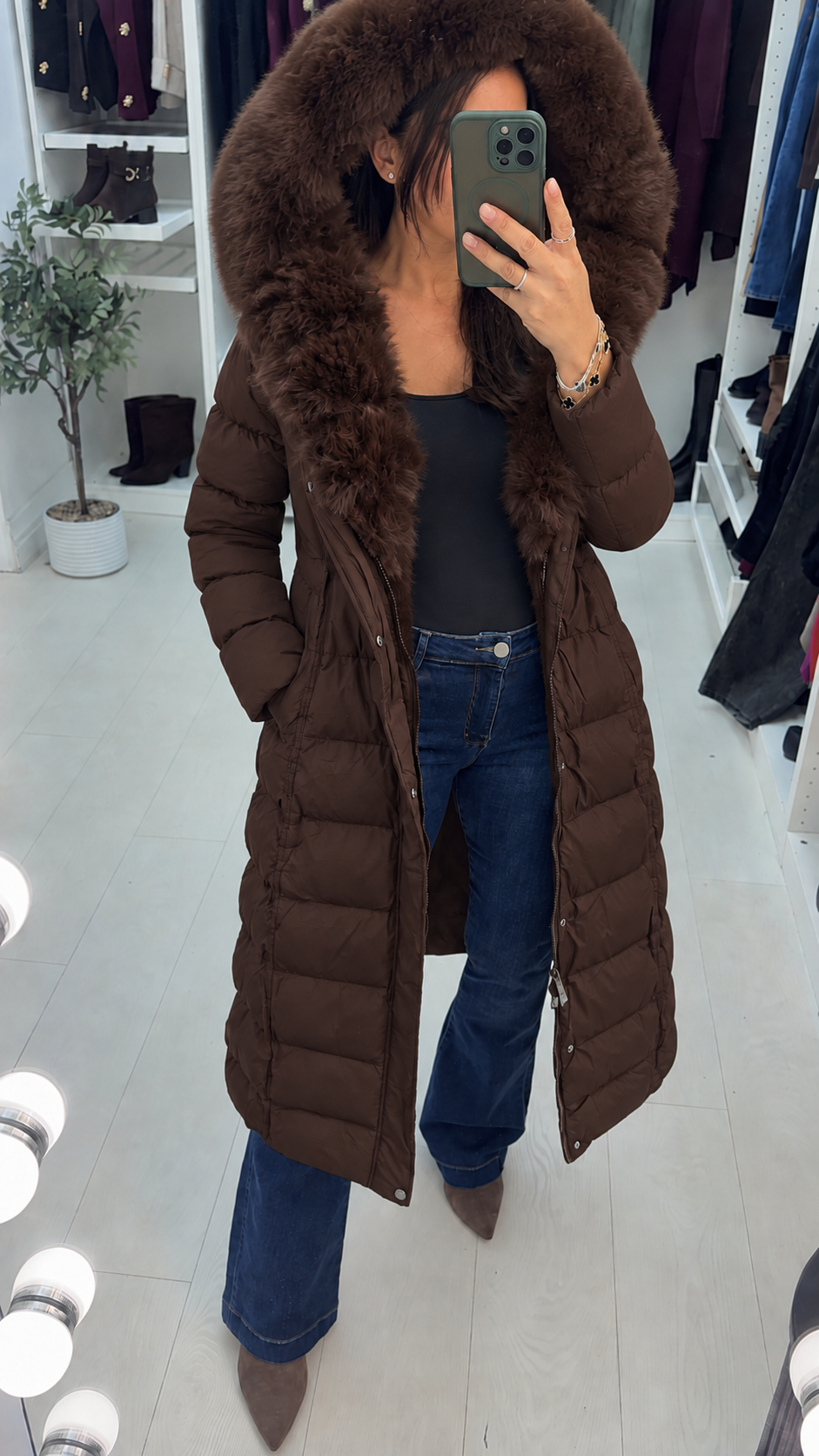 Ginnie Faux Fur Hooded Toggle Waist Longline Coat