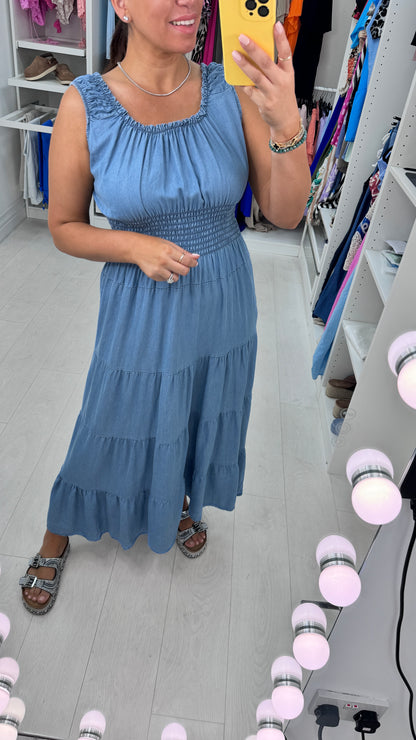 Cinzia Denim Elasticated  Maxi Dress