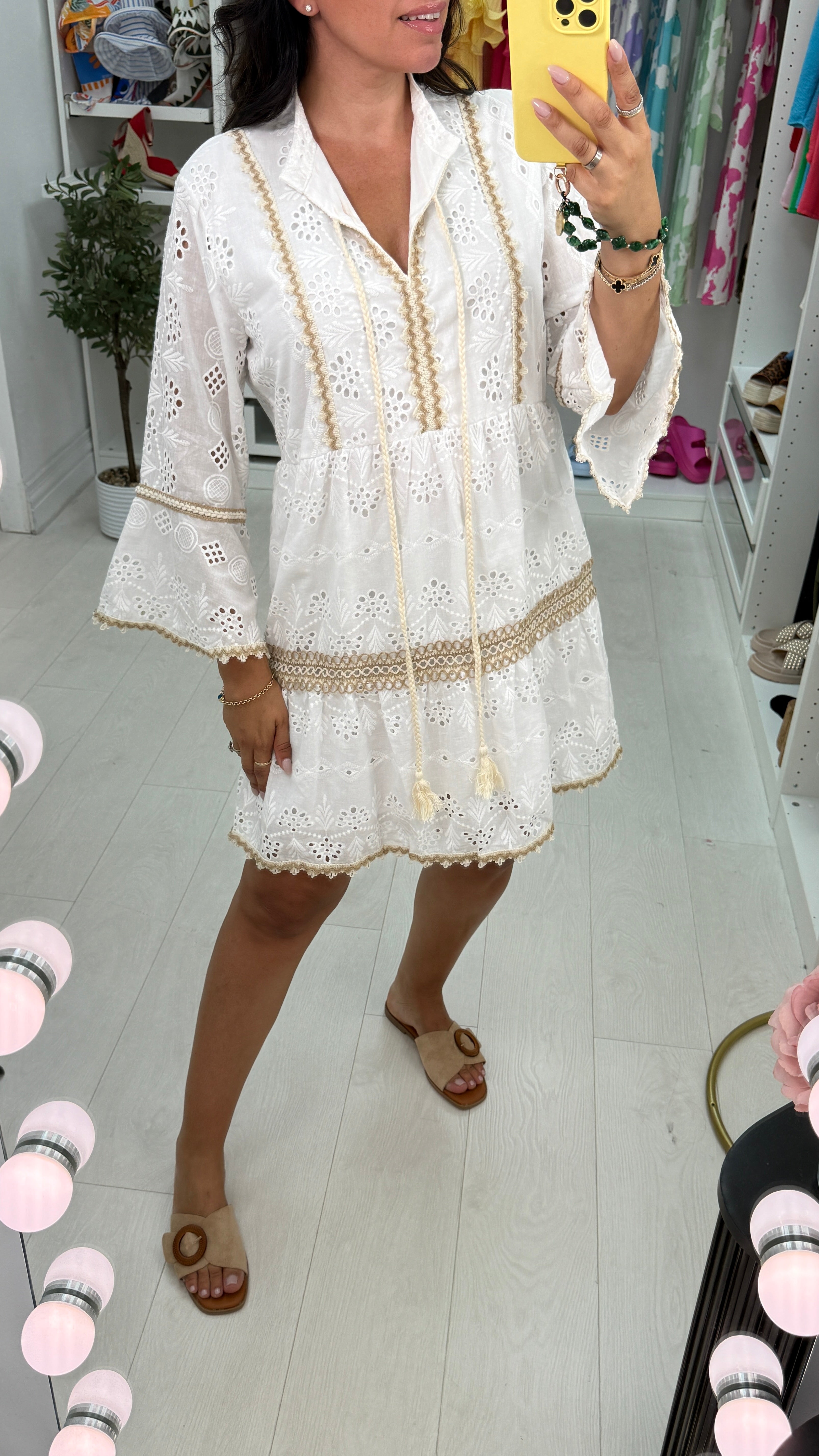 Brinley Broidery Anglaise Smock Midi Dress