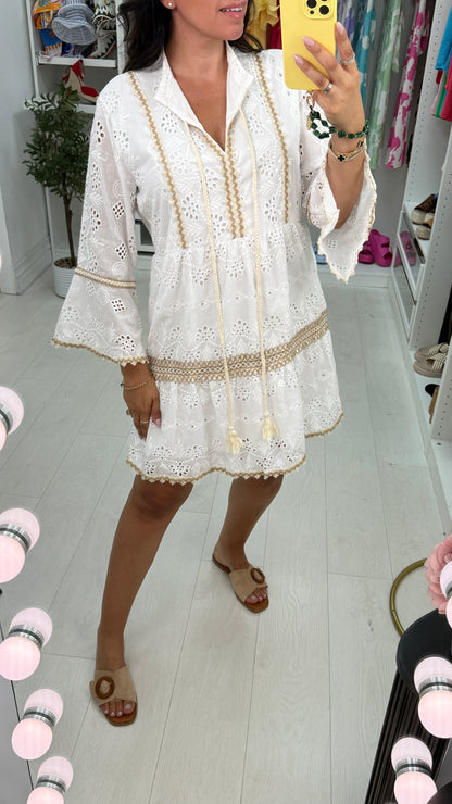 Brinley Broidery Anglaise Smock Midi Dress