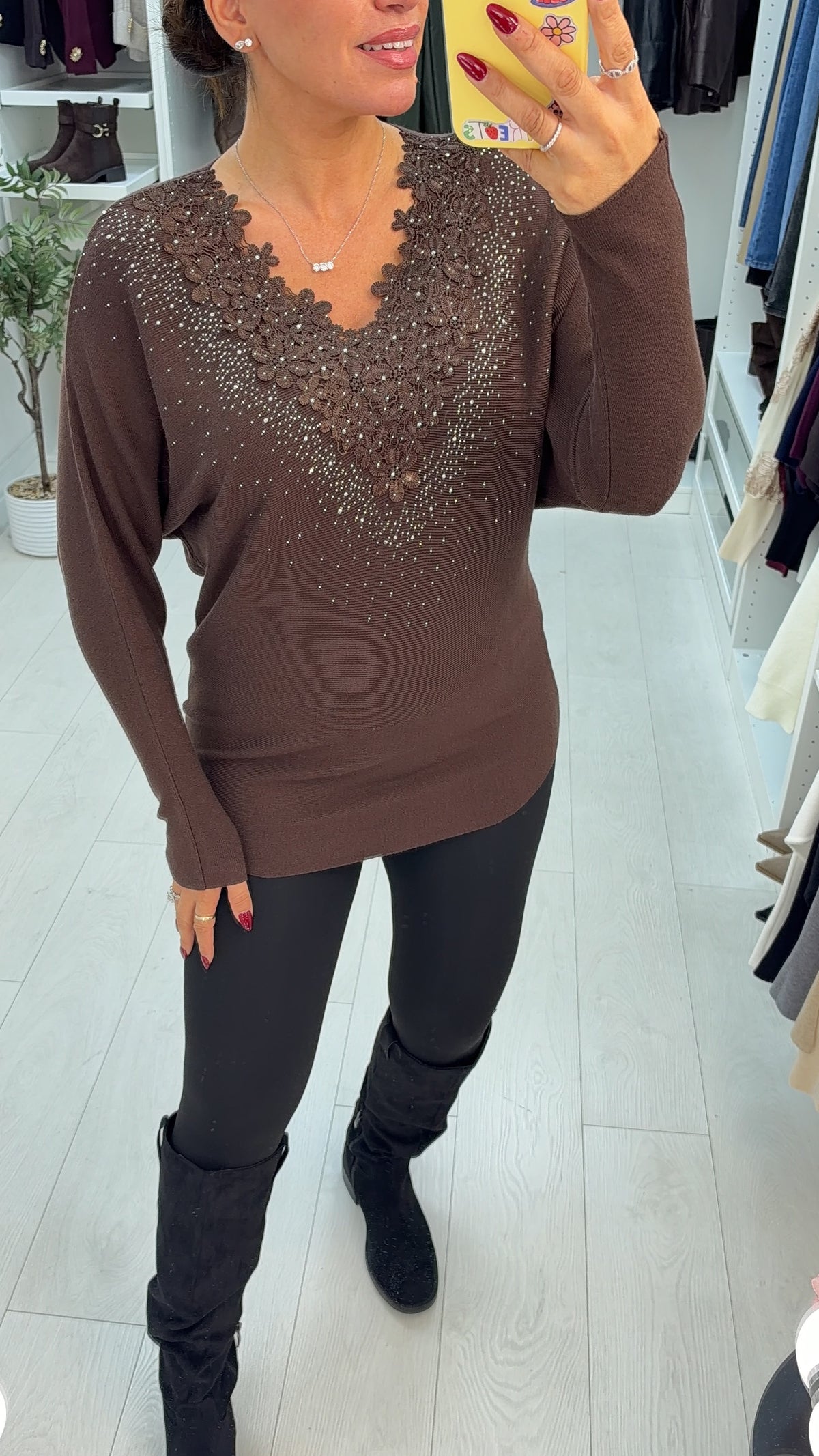 Taylia Embellished Floral V Neck Jumper