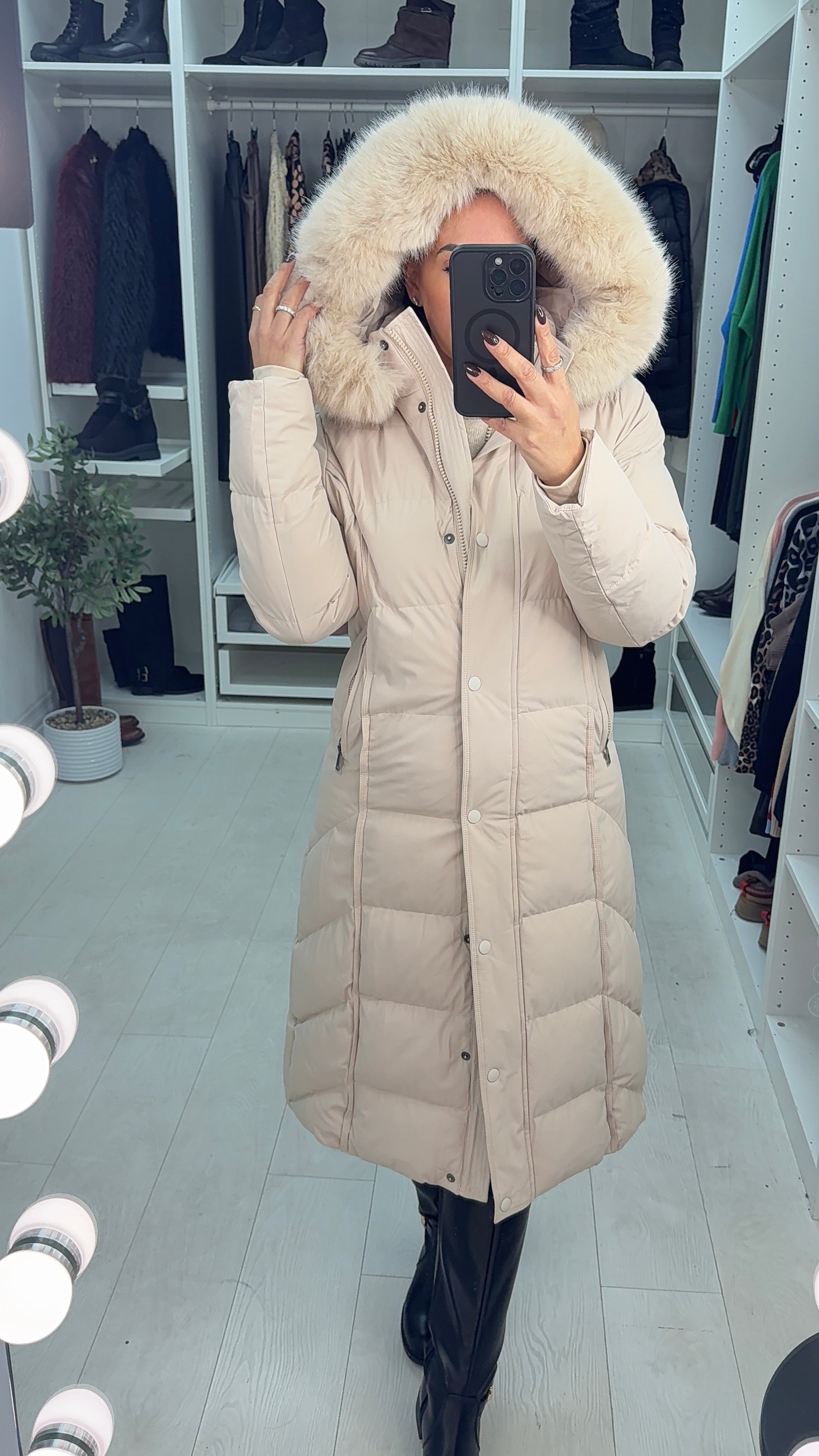 Issie Faux Fur Hooded Longline Padded Coat