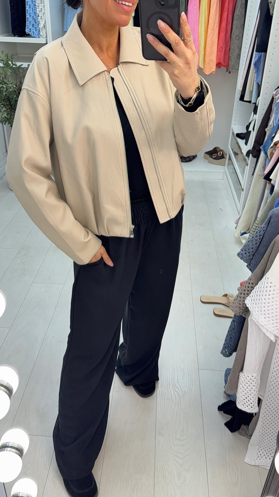 Kool Faux Leather Zip Front Jacket