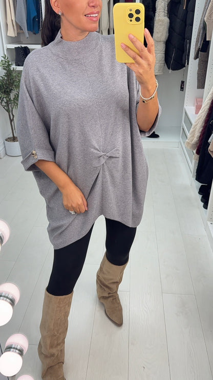 Avelina Knot Front Loose Fit Longline Jumper