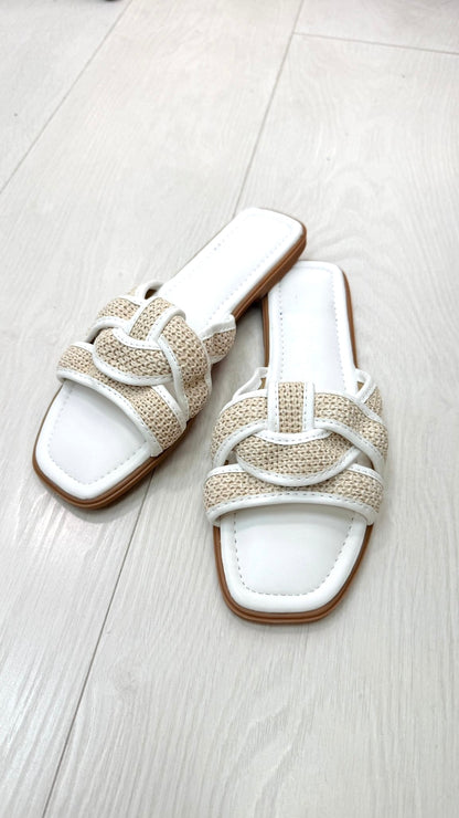 Kamilla Woven Faux Leather Flat Sliders