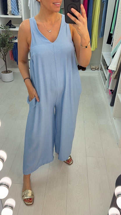 Chantel Plain Crepe Sleeveless Wide Leg Jumpsuit