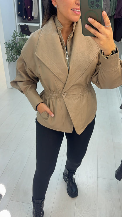 Kali Cinched Waist Faux Leather Jacket
