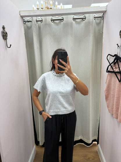 Leila Plain Ruffle Detail Short Sleeve Jumper