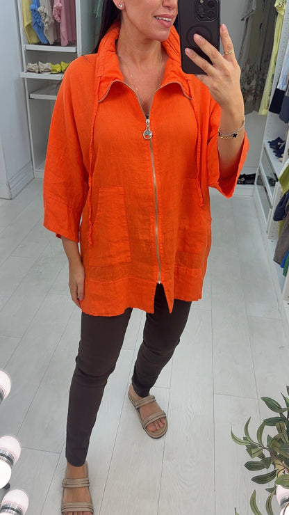 Zora Plain Zip Front Lightweight Linen Jacket