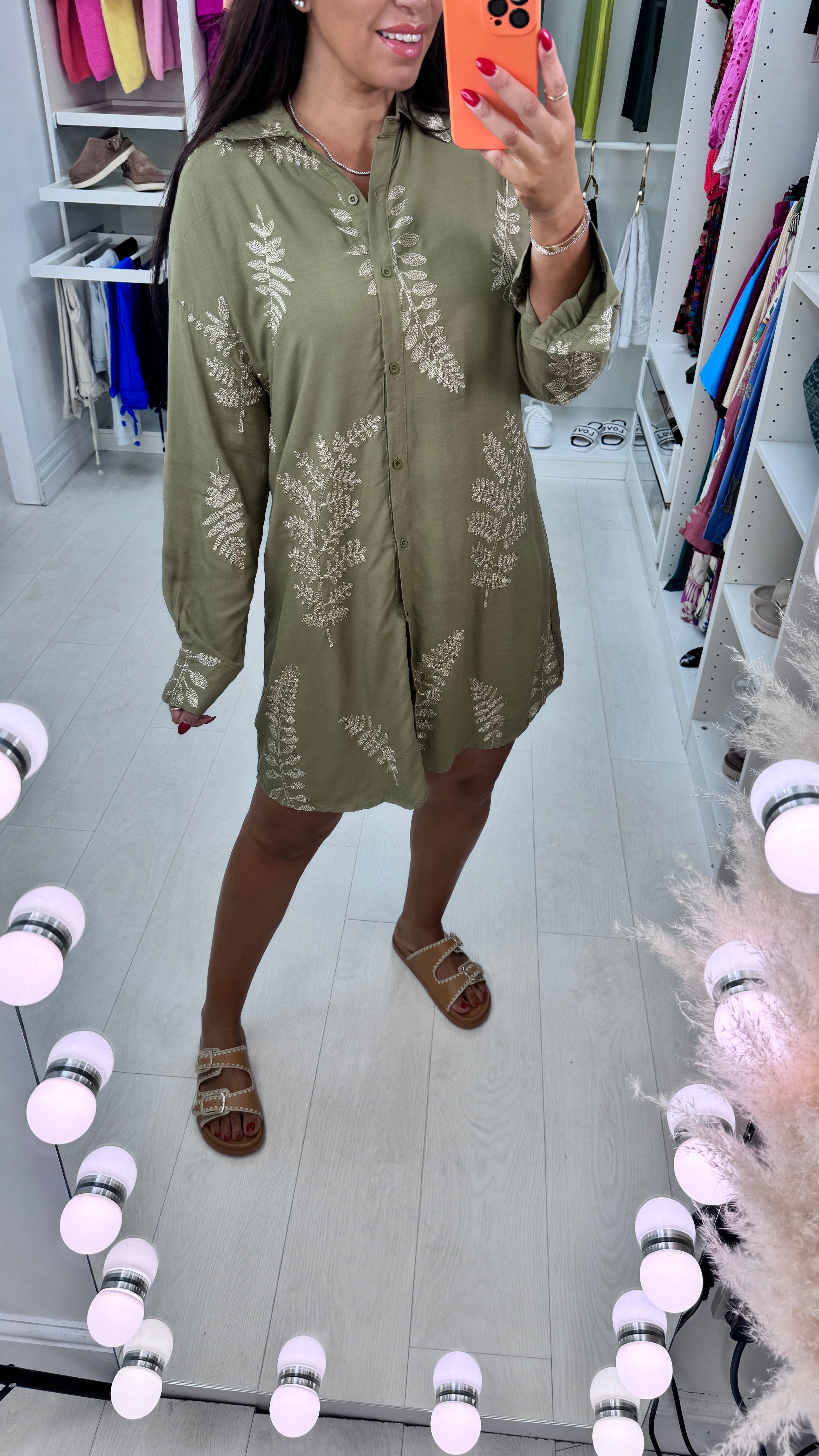 Tulula Gold Embroidery Leaf Shirt Dress