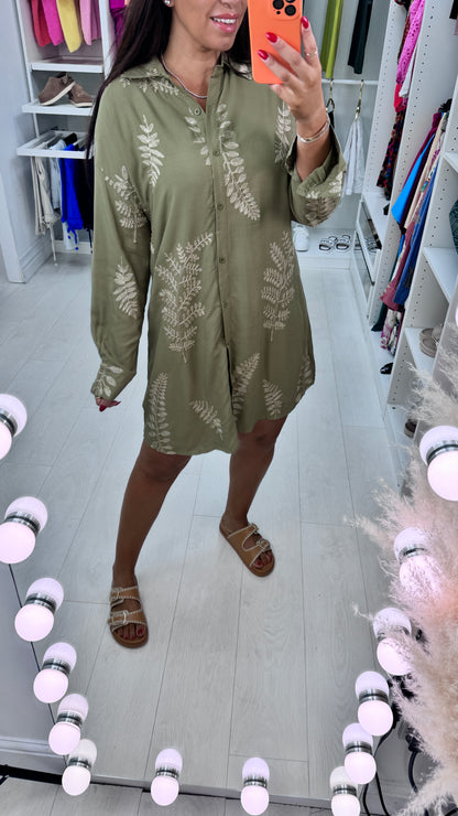 Tulula Gold Embroidery Leaf Shirt Dress