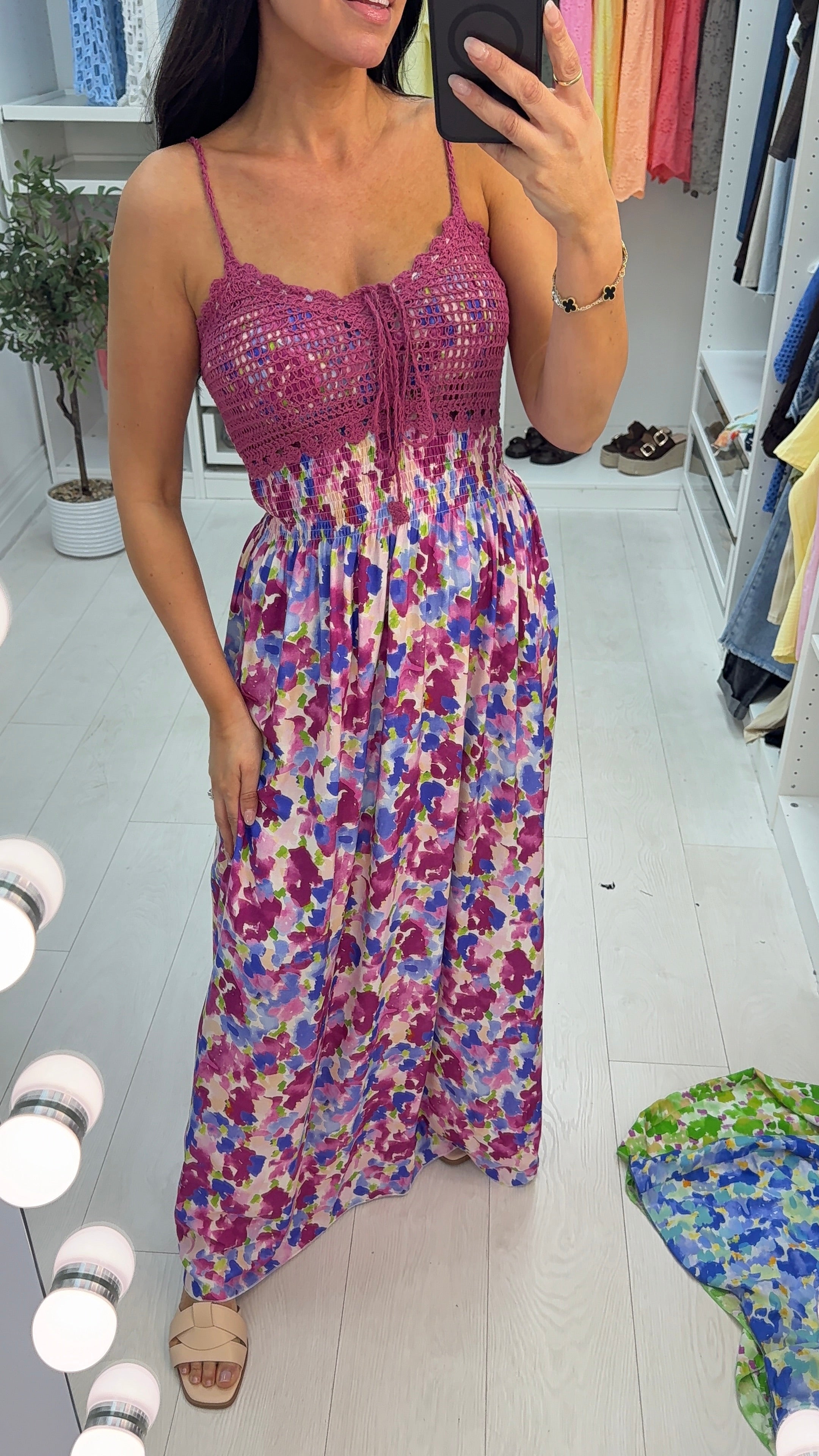 Falisha Watercolour Print Crochet Bust Maxi Dress