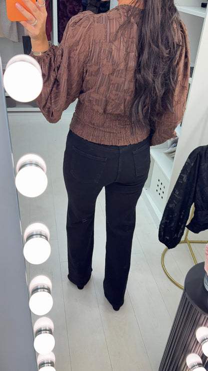 Elody Printed V Neck Long Sleeve Top