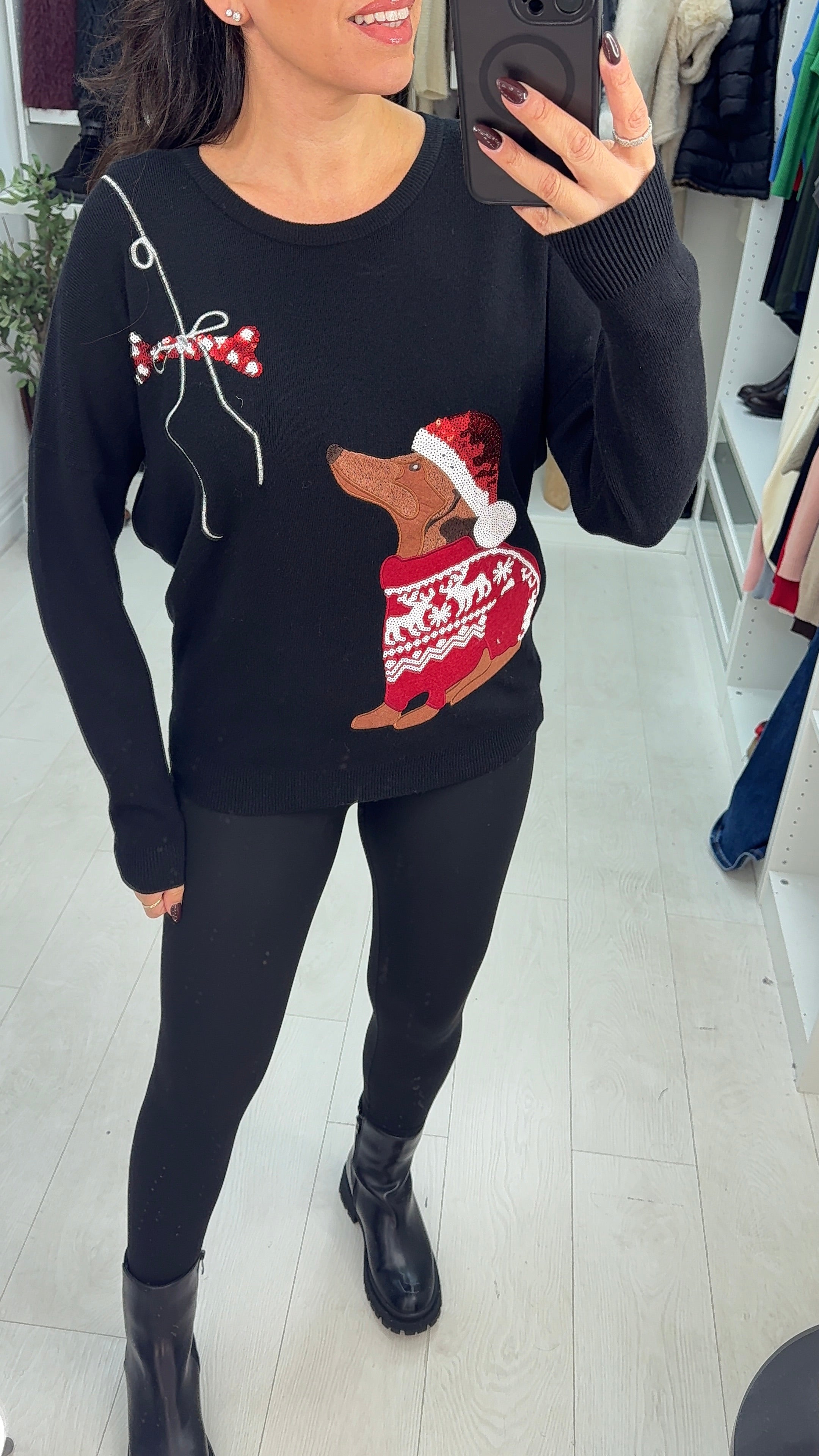 Kaye Sequin Dog Embellished Christmas Jumper