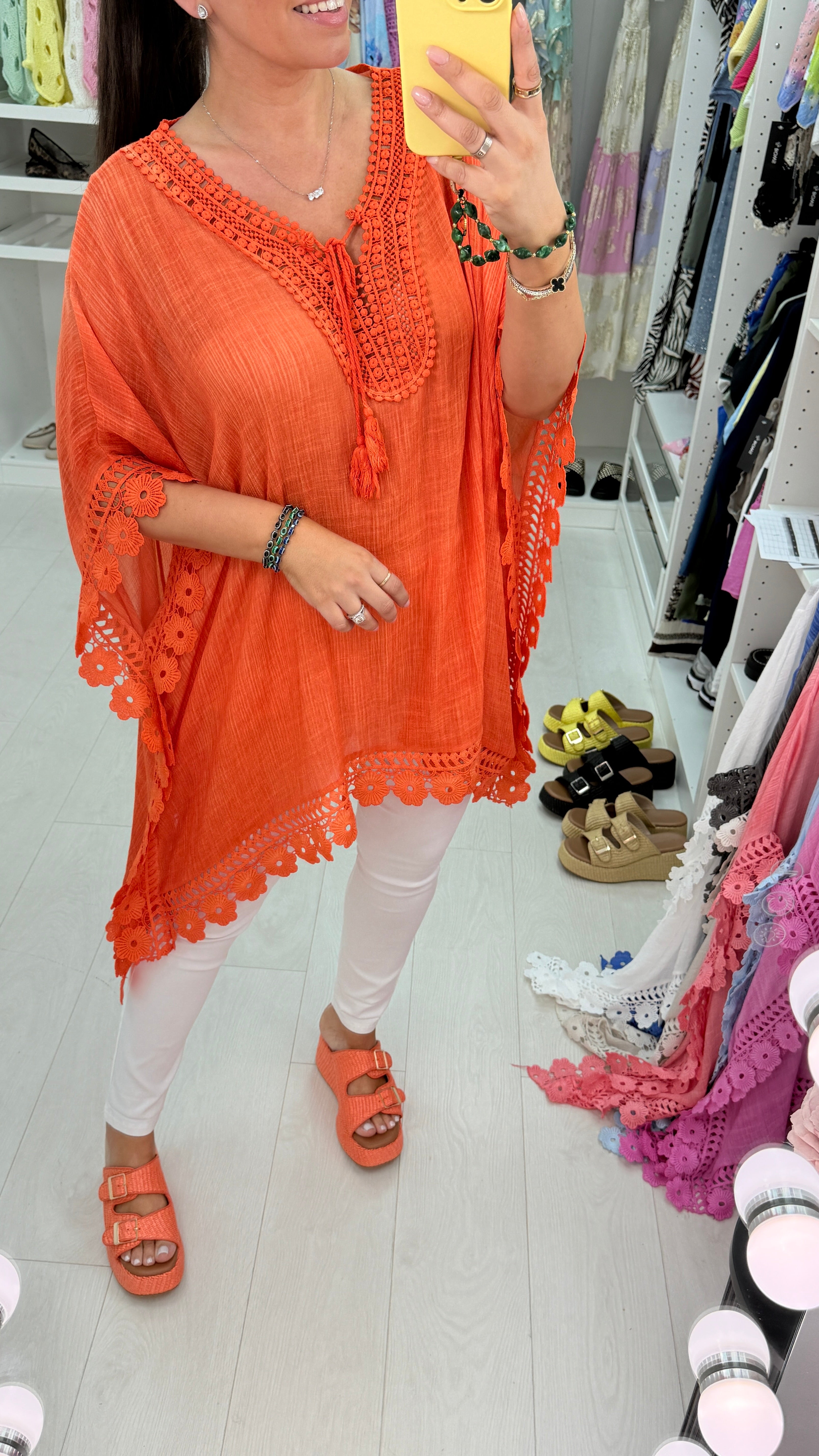 Rhiannon Plain Crochet Hem Loose Fit Kaftan