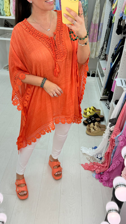 Rhiannon Plain Crochet Hem Loose Fit Kaftan