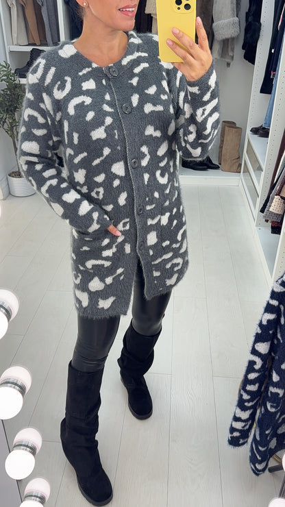 Calisto Leopard Fluffy Longline Cardigan
