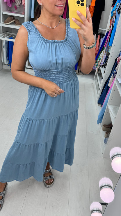 Cinzia Denim Elasticated  Maxi Dress