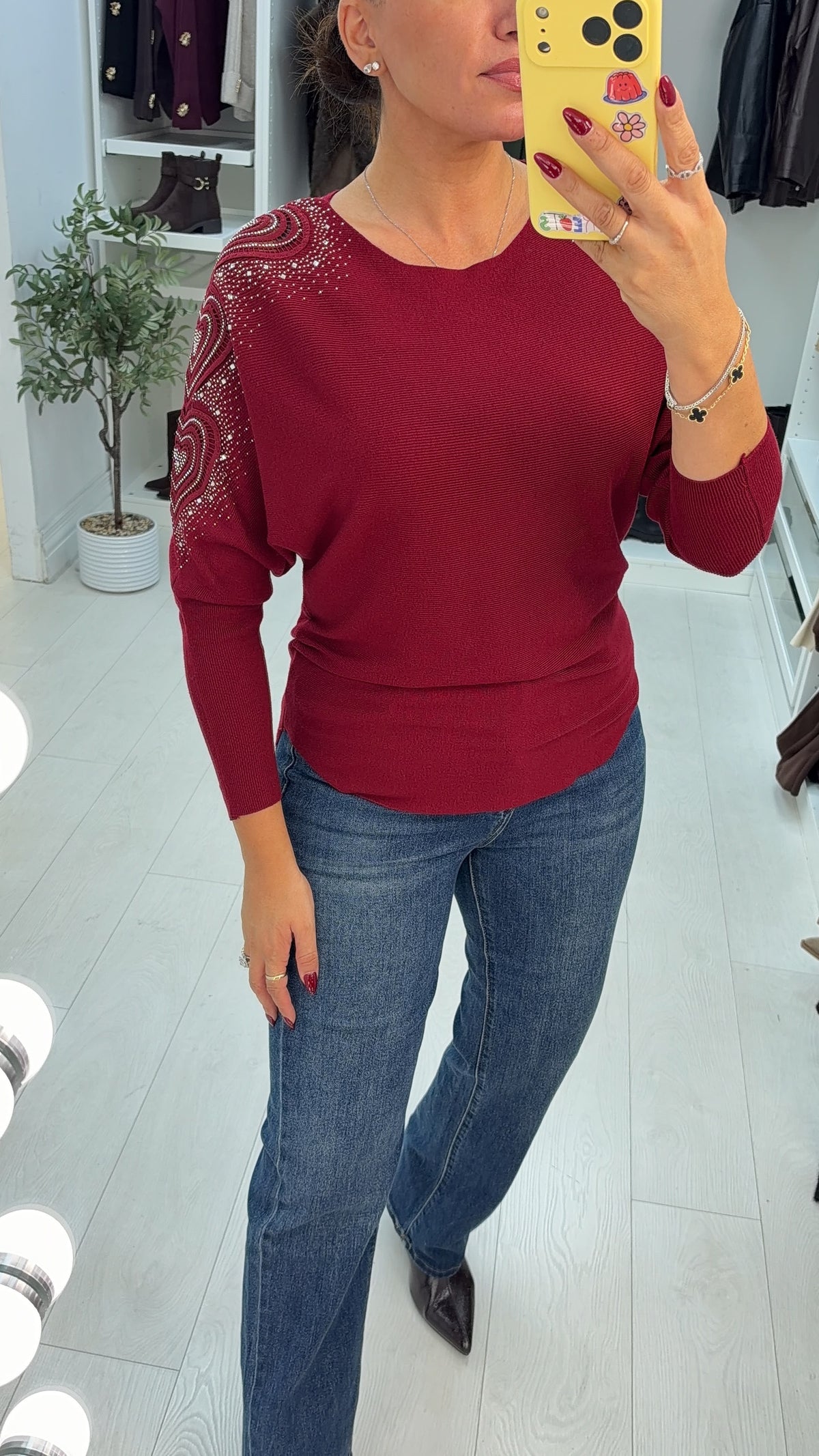 Elvira Plain Embellished Heart Sleeve Jumper