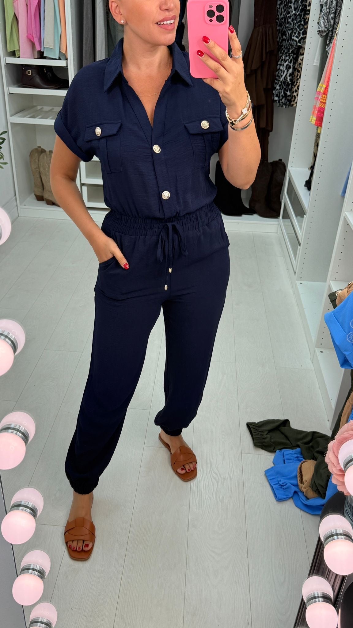 Romina Plain Crepe Short Sleeve Jumpsuit