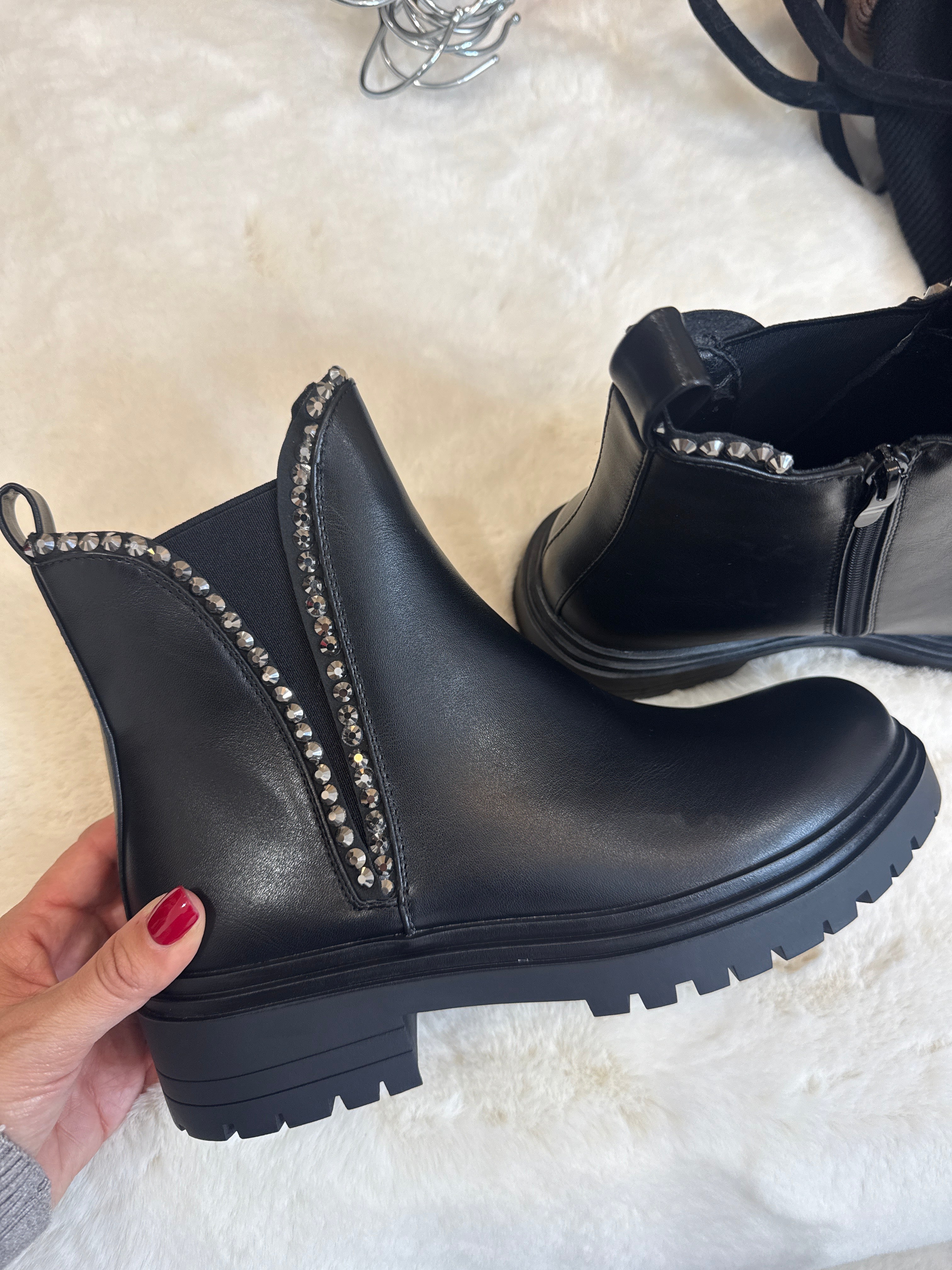 Erika Faux Leather Embellished Chelsea Boots