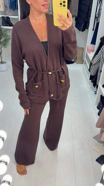 Henrietta Plain Tie Waist Cardigan Loungewear Set