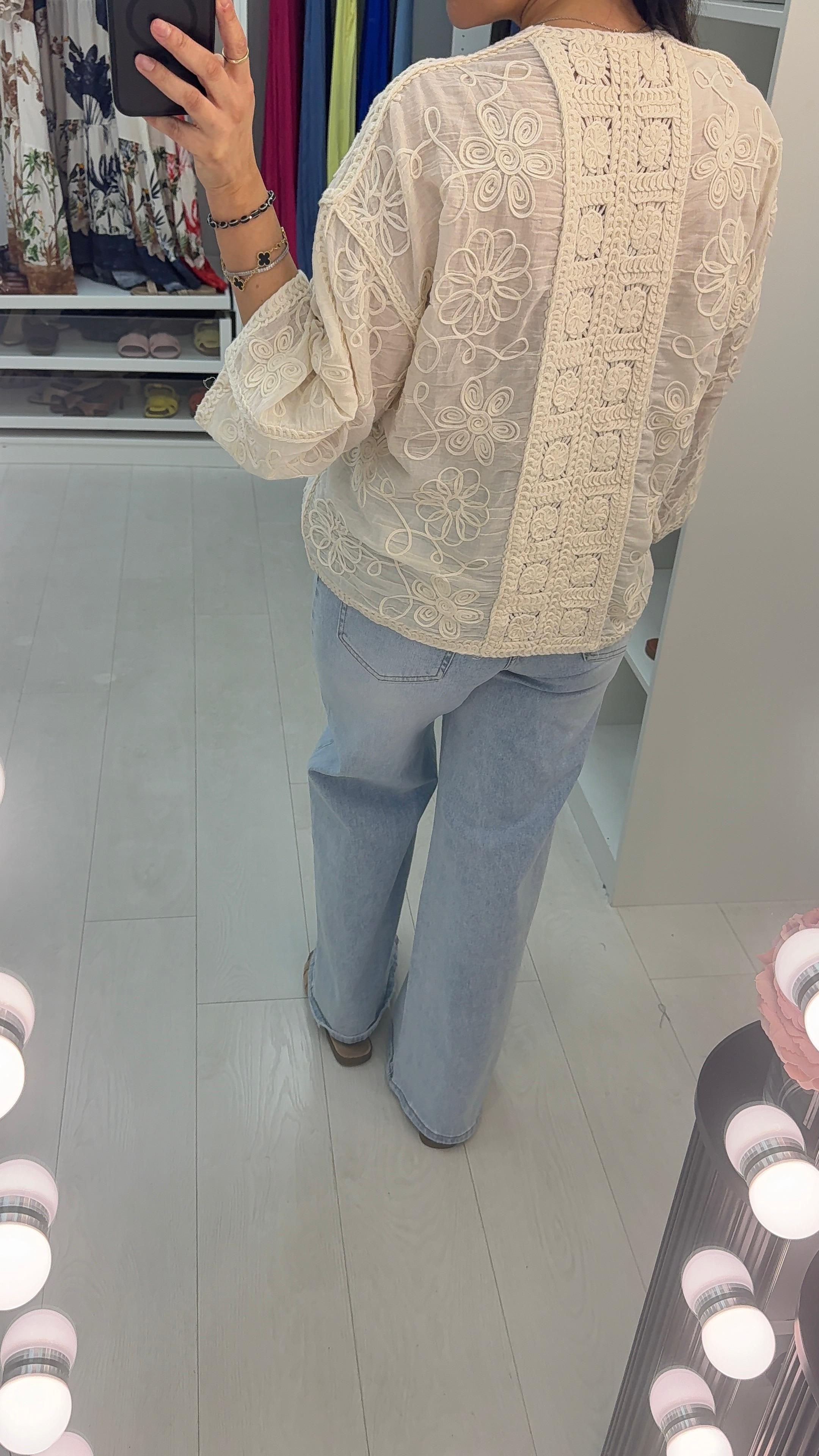 Liana Plain Embroidered Tie Front Cardigan