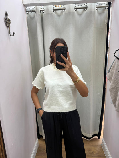 Leila Plain Ruffle Detail Short Sleeve Jumper