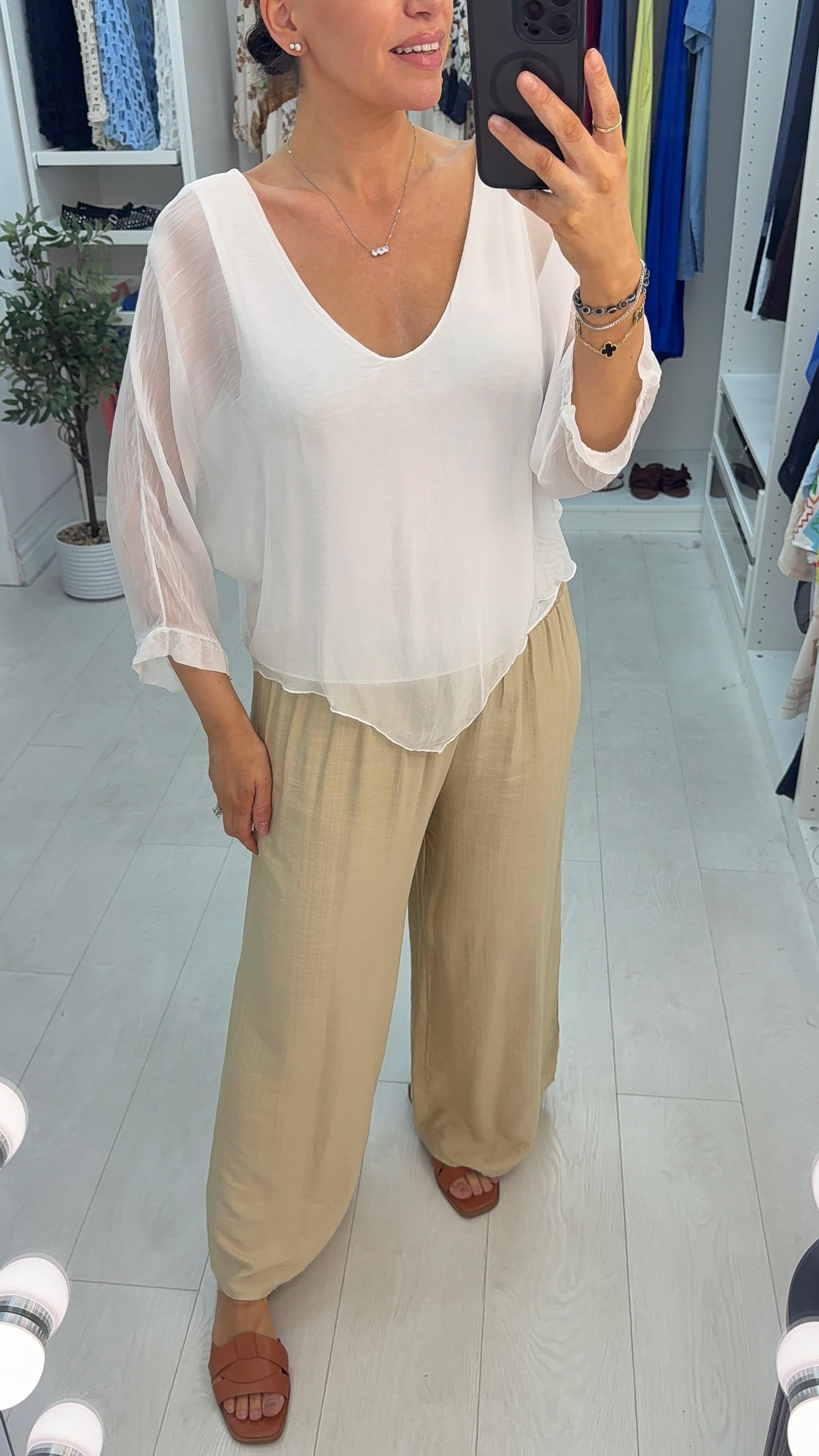 Lenetta Plain V Neck Loose Fit Chiffon Top