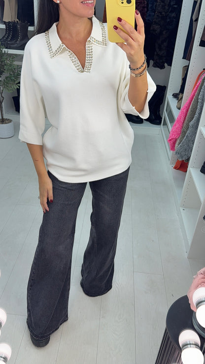 Esme Plain Embellished Collar Knit Jumper