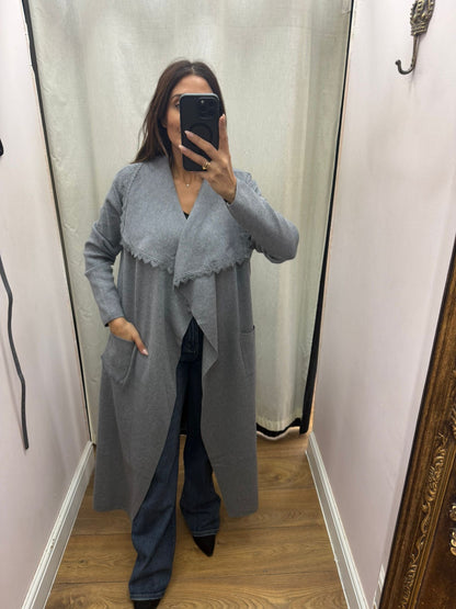 Ashleigh Plain Lace Trim Waterfall Cardi Jacket