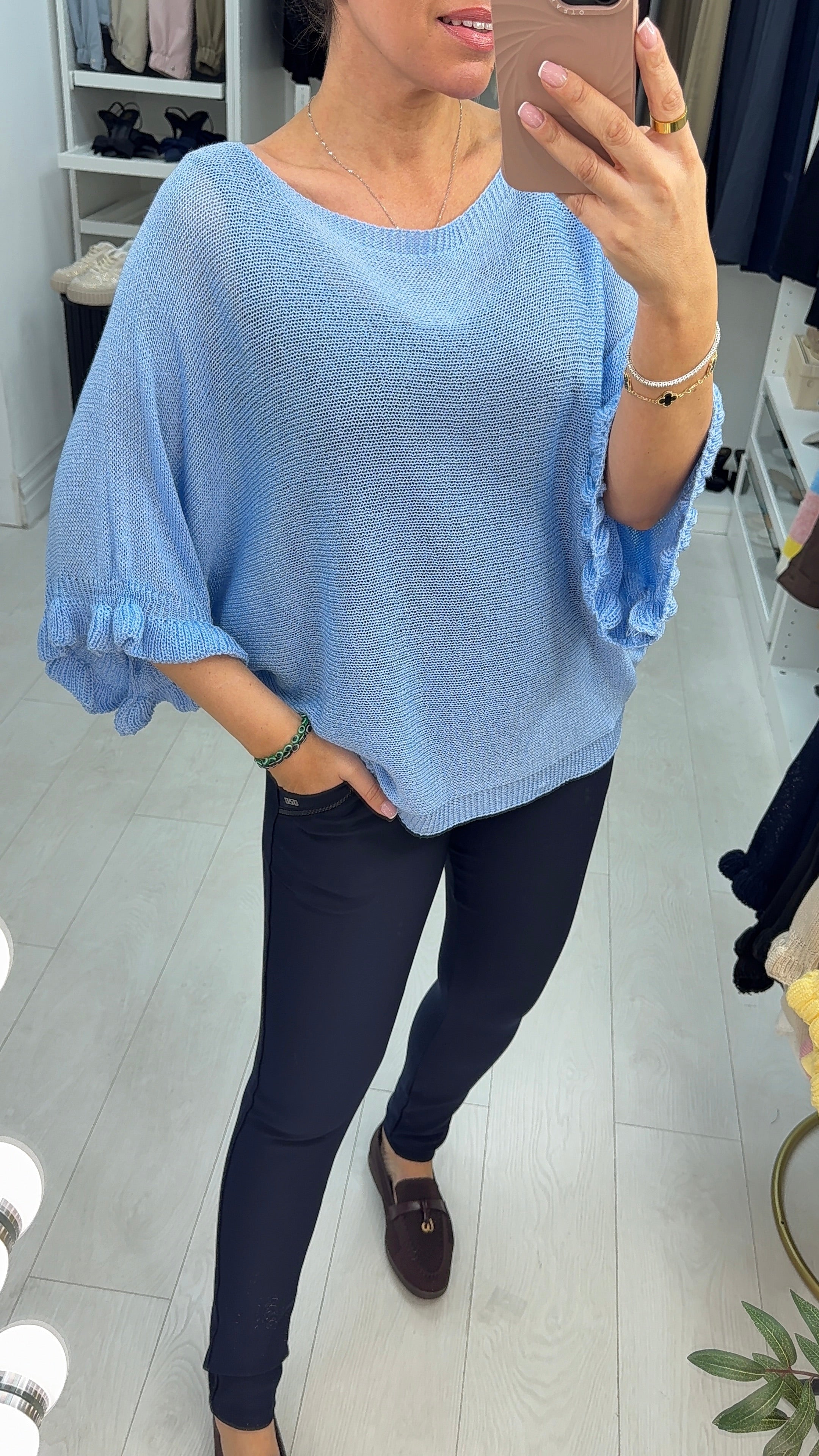 Synthia Frill Sleeve Thin Knit Jumper